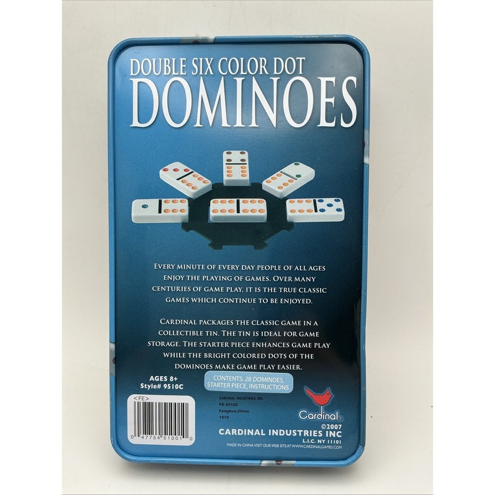 Cardinal Classic Games Double Six Color Dot Dominoes in Tin Box - Picture 2 of 3